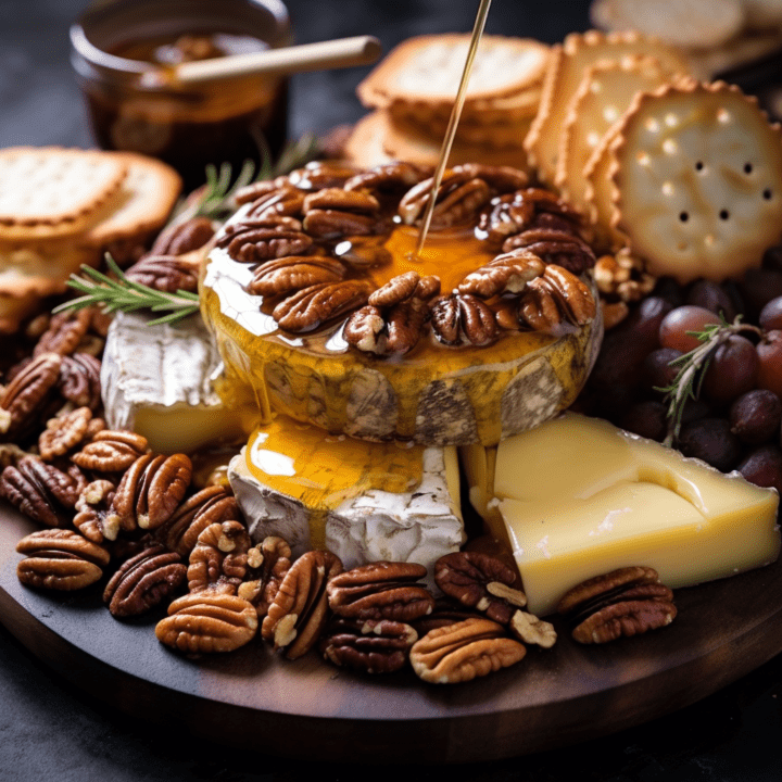 Baked Brie Cheese Board with Honey and Pecans